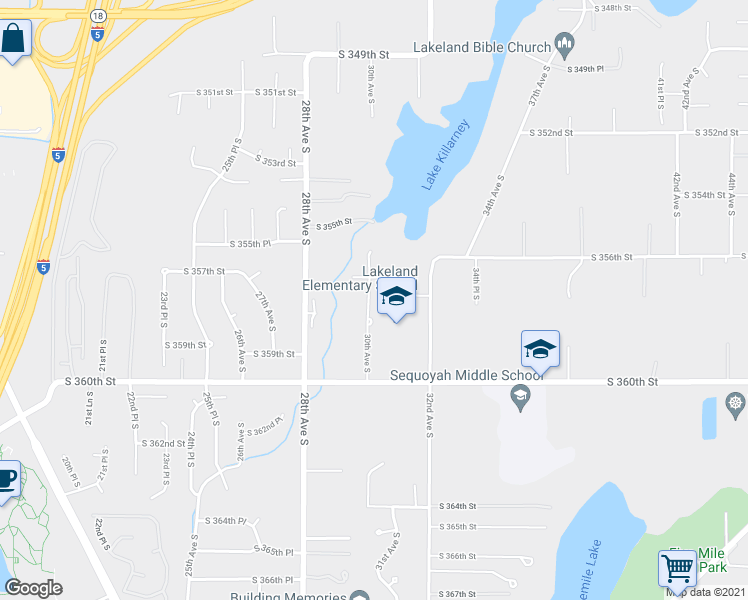 map of restaurants, bars, coffee shops, grocery stores, and more near 35705 30th Avenue South in Federal Way