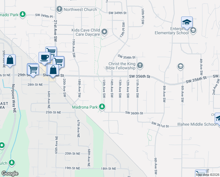 map of restaurants, bars, coffee shops, grocery stores, and more near 35637 14th Avenue Southwest in Federal Way