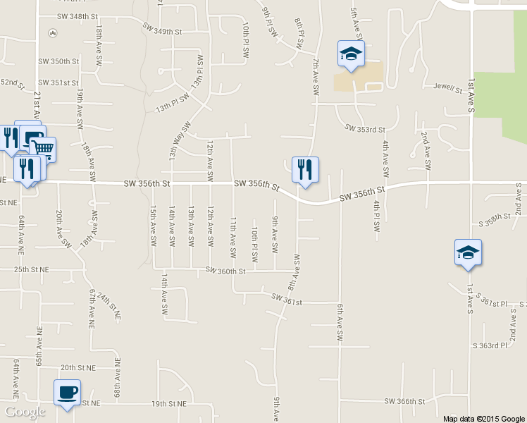 map of restaurants, bars, coffee shops, grocery stores, and more near 35627 9th Avenue Southwest in Federal Way