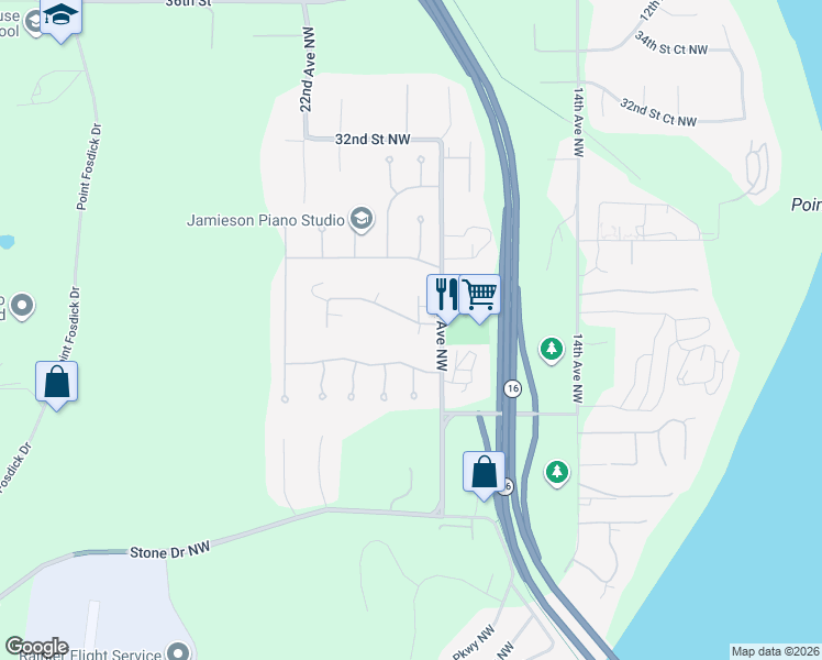 map of restaurants, bars, coffee shops, grocery stores, and more near 1812 26th Street Court Northwest in Gig Harbor
