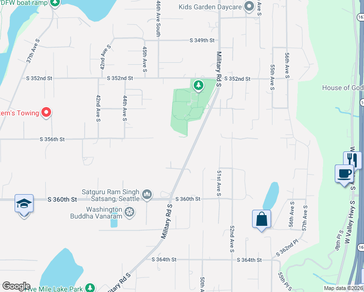 map of restaurants, bars, coffee shops, grocery stores, and more near 4642 South 358th Street in Auburn