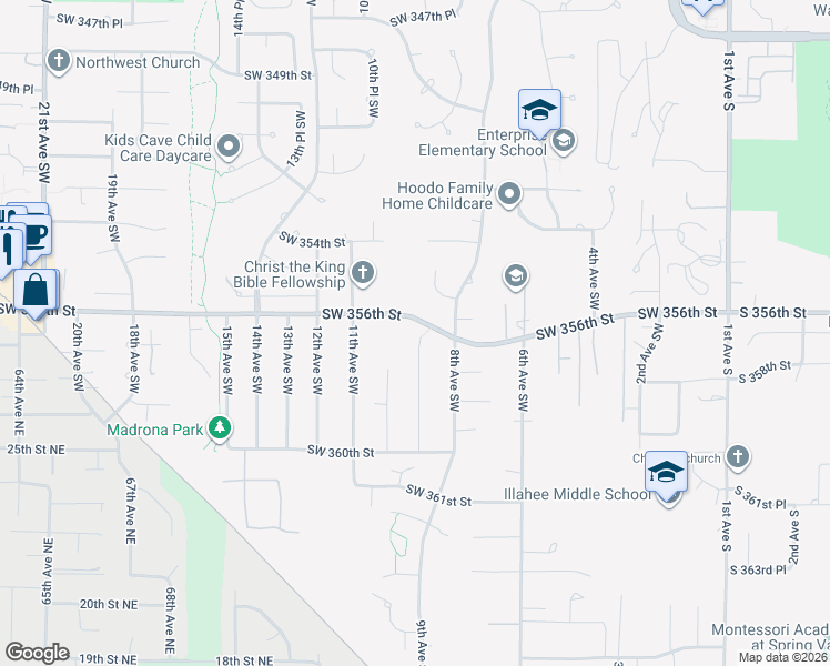 map of restaurants, bars, coffee shops, grocery stores, and more near 35627 9th Avenue Southwest in Federal Way