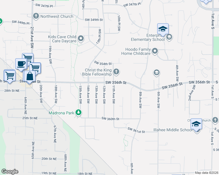 map of restaurants, bars, coffee shops, grocery stores, and more near 35639 12th Avenue Southwest in Federal Way