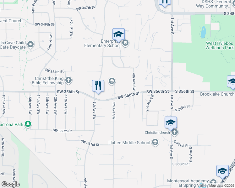 map of restaurants, bars, coffee shops, grocery stores, and more near 35506 6th Avenue Southwest in Federal Way