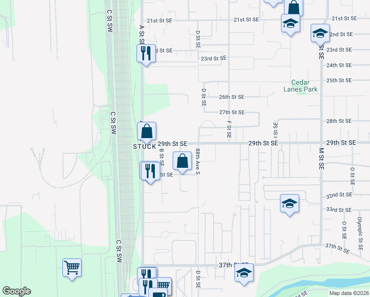 map of restaurants, bars, coffee shops, grocery stores, and more near 308 29th Street Southeast in Auburn