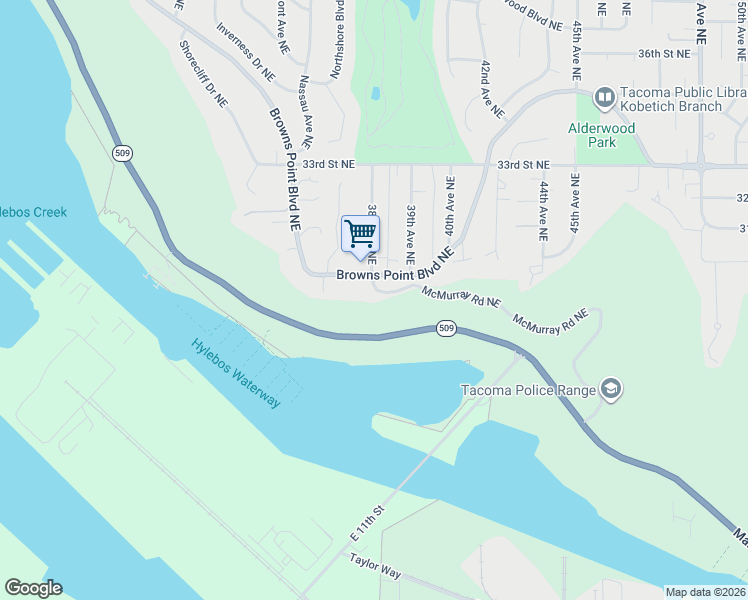 map of restaurants, bars, coffee shops, grocery stores, and more near 1140 Browns Point Boulevard Northeast in Tacoma