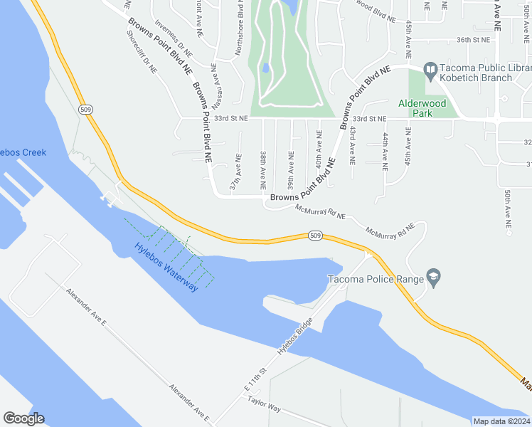 map of restaurants, bars, coffee shops, grocery stores, and more near 1110 Browns Point Boulevard Northeast in Tacoma