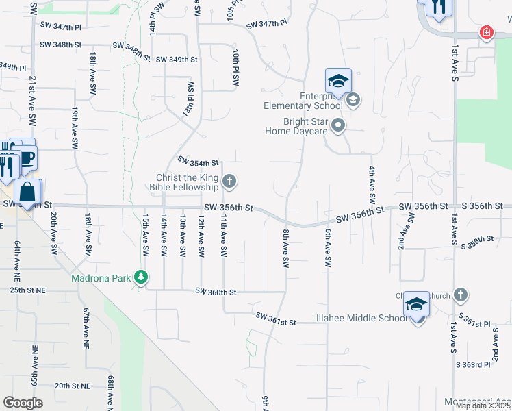 map of restaurants, bars, coffee shops, grocery stores, and more near 926 Southwest 356th Street in Federal Way