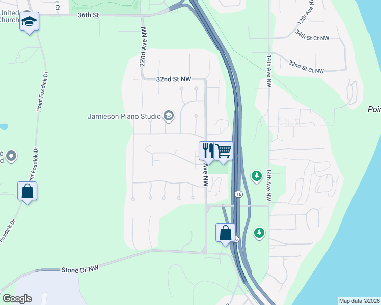 map of restaurants, bars, coffee shops, grocery stores, and more near 2620 18th Avenue Court Northwest in Gig Harbor