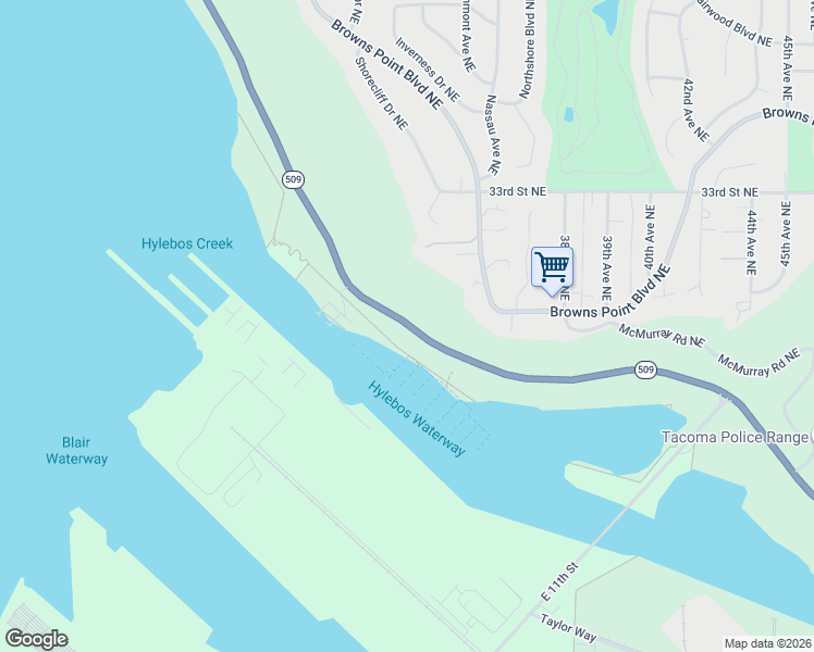 map of restaurants, bars, coffee shops, grocery stores, and more near 3917 Marine View Drive in Tacoma