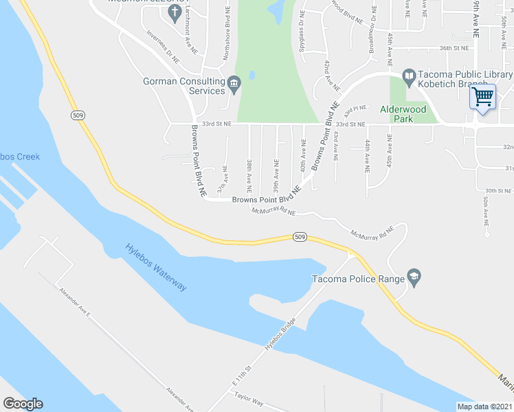map of restaurants, bars, coffee shops, grocery stores, and more near 1110 Browns Point Boulevard Northeast in Tacoma