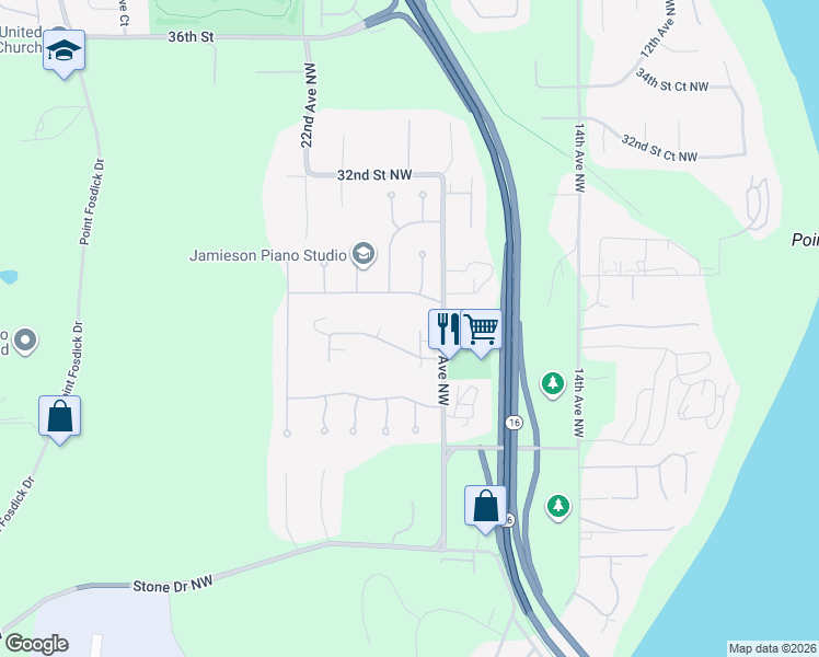 map of restaurants, bars, coffee shops, grocery stores, and more near 2620 18th Avenue Court Northwest in Gig Harbor