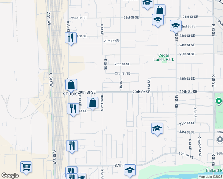 map of restaurants, bars, coffee shops, grocery stores, and more near 2824 D Place Southeast in Auburn