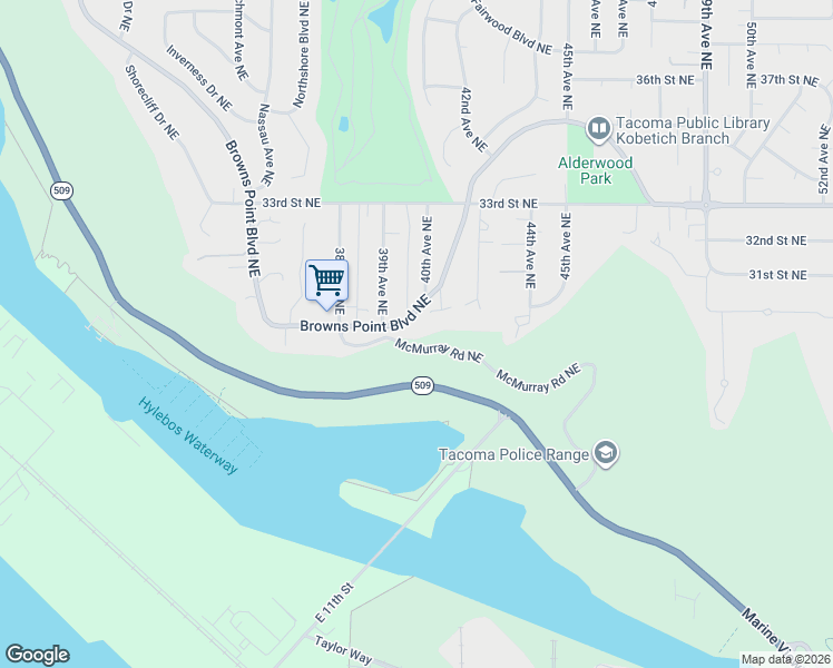 map of restaurants, bars, coffee shops, grocery stores, and more near 1004 Browns Point Boulevard Northeast in Tacoma