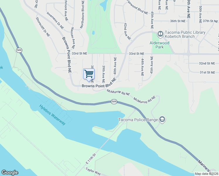 map of restaurants, bars, coffee shops, grocery stores, and more near 1004 Browns Point Boulevard Northeast in Tacoma