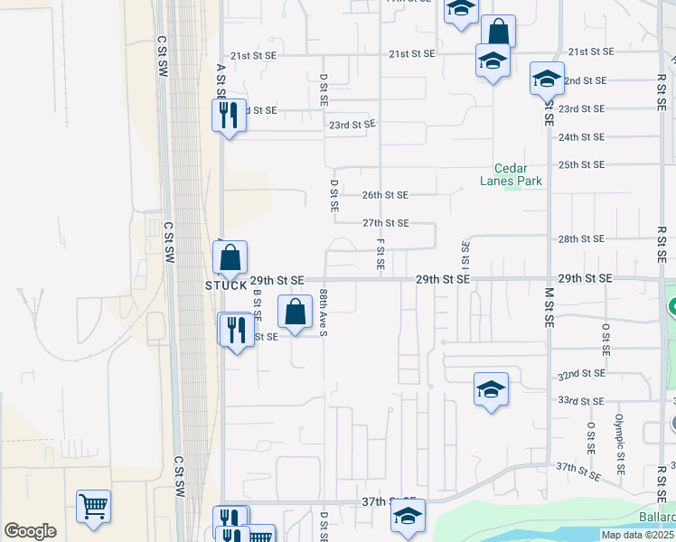 map of restaurants, bars, coffee shops, grocery stores, and more near 2826 D Place Southeast in Auburn