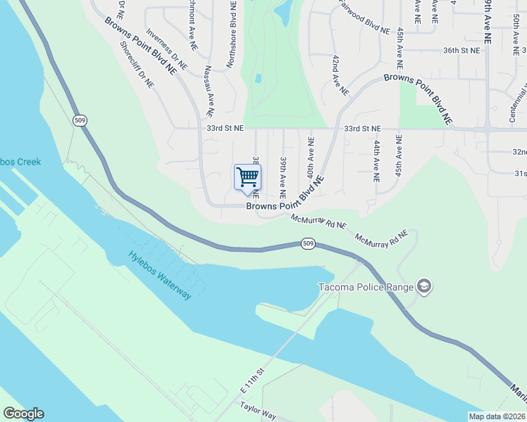 map of restaurants, bars, coffee shops, grocery stores, and more near 1110 Browns Point Boulevard Northeast in Tacoma