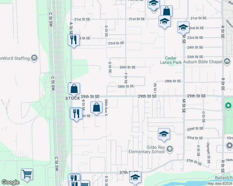 map of restaurants, bars, coffee shops, grocery stores, and more near 2826 D Place Southeast in Auburn