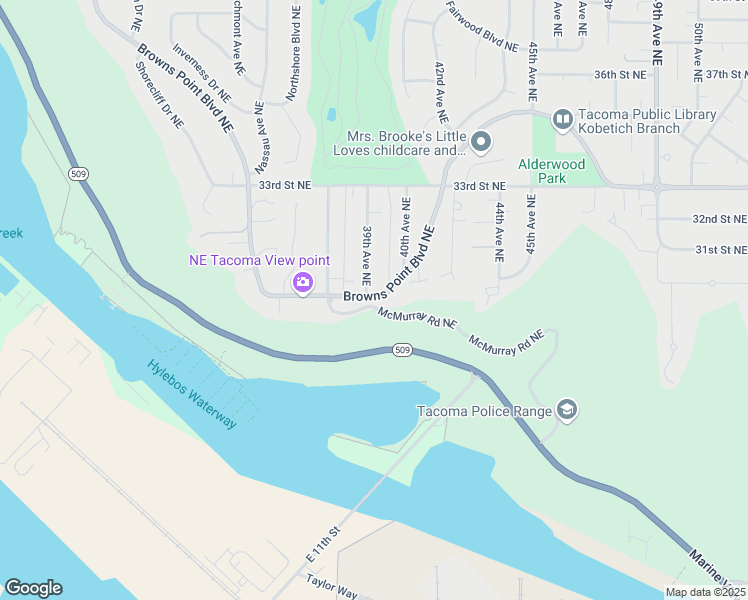 map of restaurants, bars, coffee shops, grocery stores, and more near 1010 Browns Point Boulevard in Tacoma