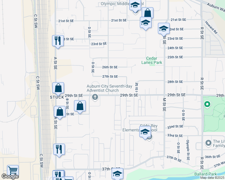 map of restaurants, bars, coffee shops, grocery stores, and more near in Auburn