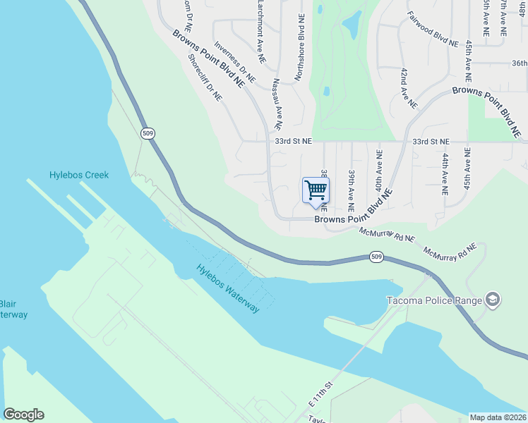 map of restaurants, bars, coffee shops, grocery stores, and more near 1244 Browns Point Boulevard Northeast in Tacoma