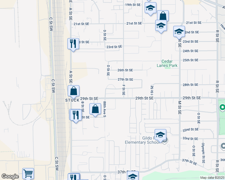 map of restaurants, bars, coffee shops, grocery stores, and more near 2826 D Place Southeast in Auburn