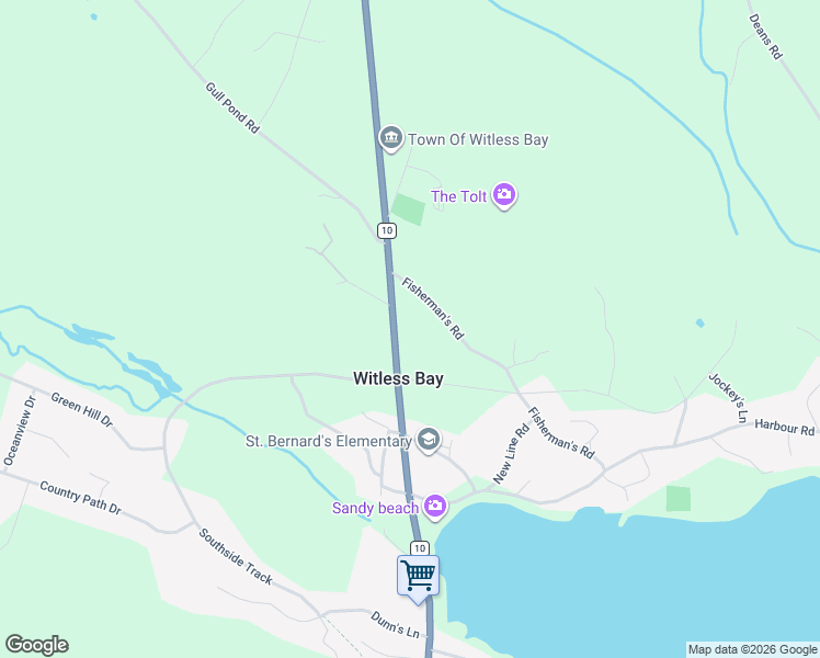 map of restaurants, bars, coffee shops, grocery stores, and more near 15 Fisherman's Road in Witless Bay