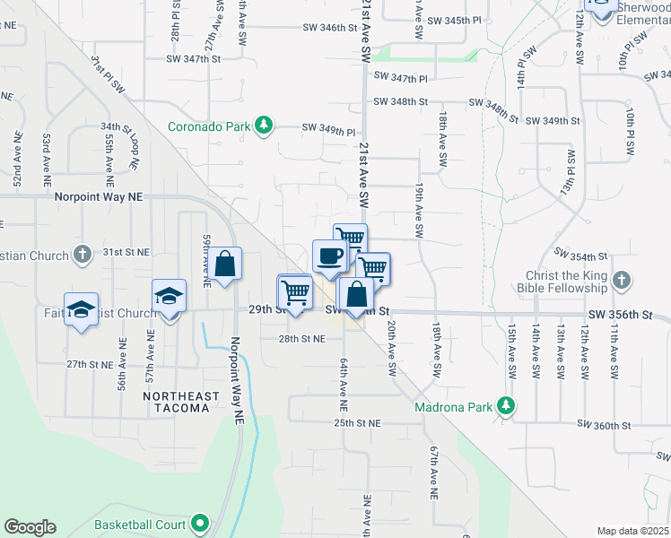 map of restaurants, bars, coffee shops, grocery stores, and more near 35419 21st Avenue Southwest in Federal Way