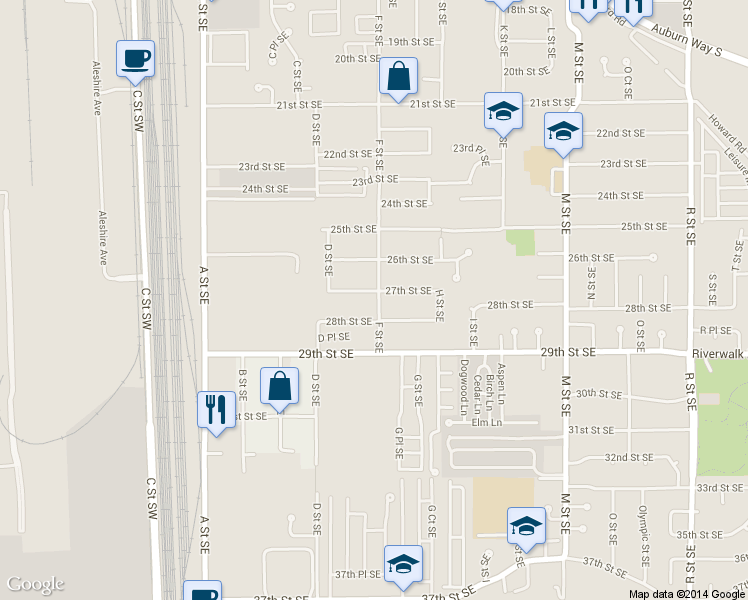map of restaurants, bars, coffee shops, grocery stores, and more near 510 27th St SE in Auburn