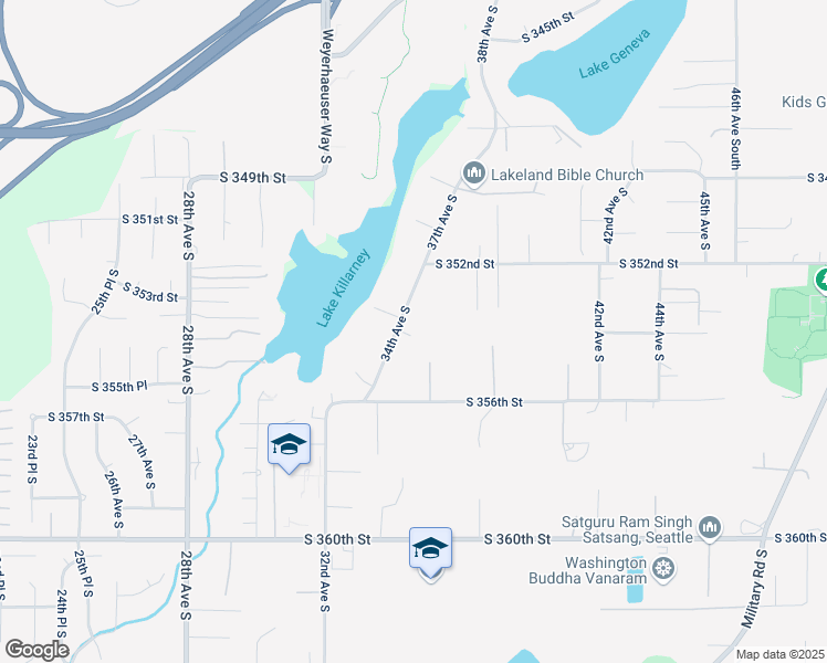 map of restaurants, bars, coffee shops, grocery stores, and more near 35260 34th Avenue South in Auburn