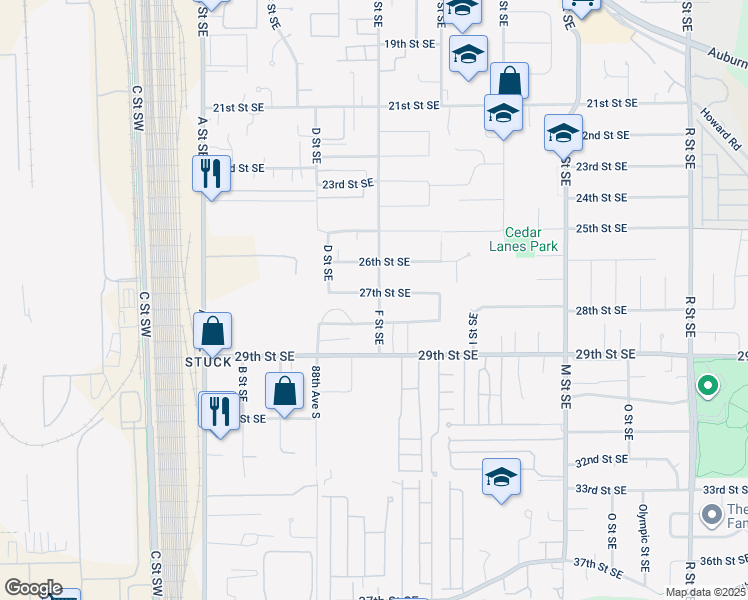 map of restaurants, bars, coffee shops, grocery stores, and more near 510 27th Street Southeast in Auburn