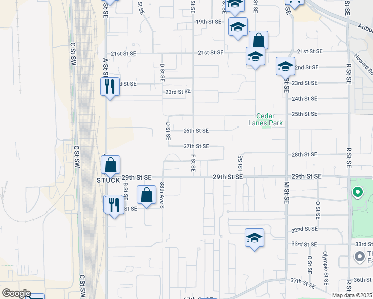 map of restaurants, bars, coffee shops, grocery stores, and more near 510 27th Street Southeast in Auburn