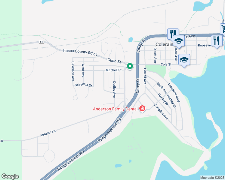 map of restaurants, bars, coffee shops, grocery stores, and more near 201 McArthy Avenue in Coleraine