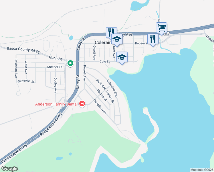 map of restaurants, bars, coffee shops, grocery stores, and more near 211 Lakeview Boulevard in Coleraine
