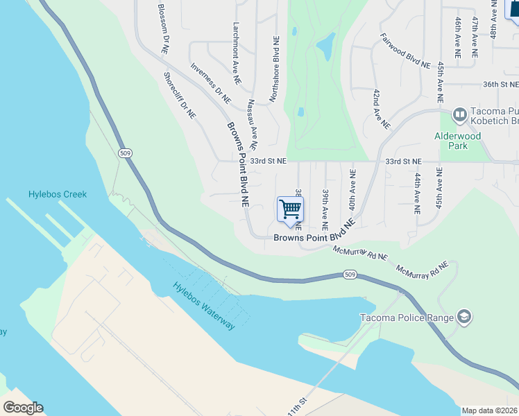 map of restaurants, bars, coffee shops, grocery stores, and more near 1311 Browns Point Boulevard Northeast in Tacoma