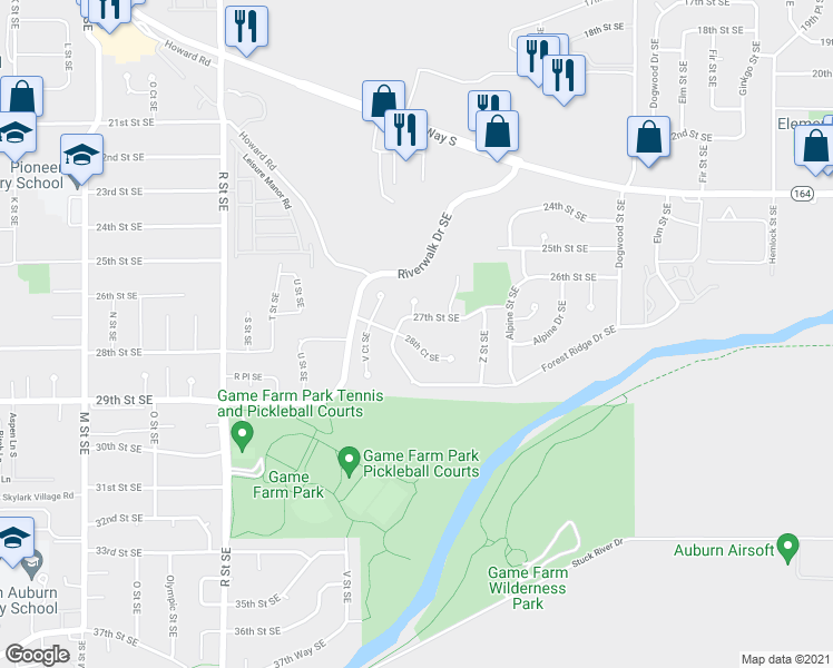 map of restaurants, bars, coffee shops, grocery stores, and more near 2207 28th Court Southeast in Auburn