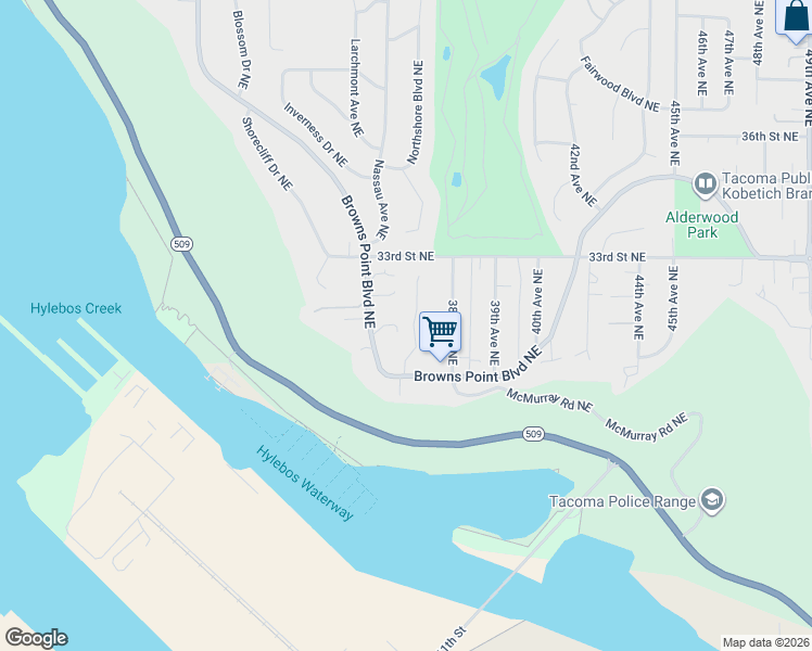 map of restaurants, bars, coffee shops, grocery stores, and more near 1311 Browns Point Boulevard Northeast in Tacoma