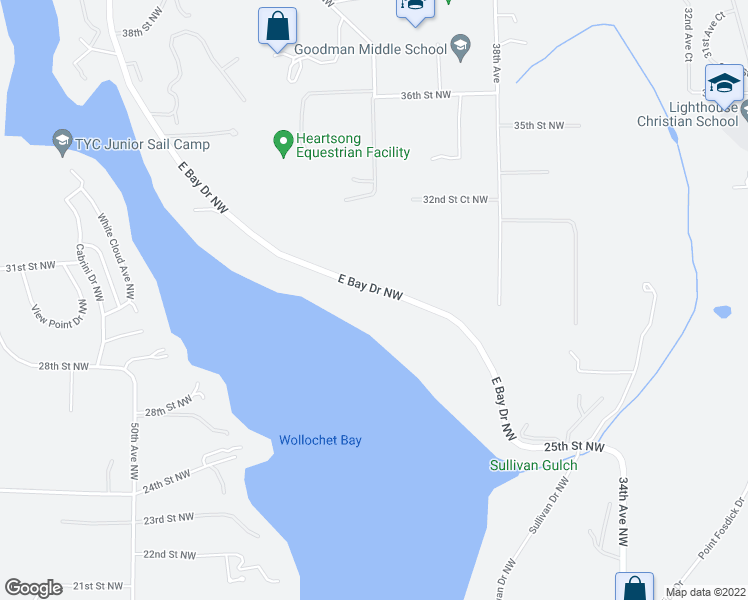 map of restaurants, bars, coffee shops, grocery stores, and more near 2926 East Bay Drive Northwest in Gig Harbor
