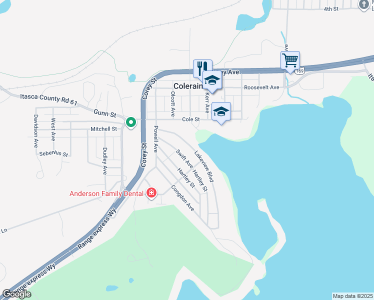 map of restaurants, bars, coffee shops, grocery stores, and more near 211 Lakeview Boulevard in Coleraine