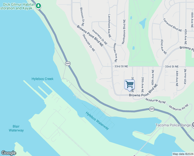 map of restaurants, bars, coffee shops, grocery stores, and more near 3919 Marine View Drive in Tacoma