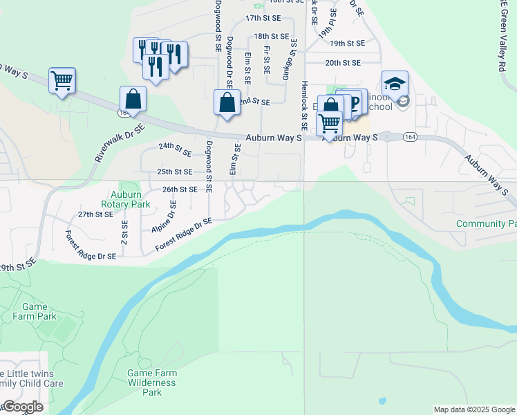map of restaurants, bars, coffee shops, grocery stores, and more near 2610 Fir Place Southeast in Auburn