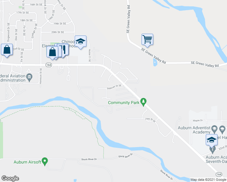map of restaurants, bars, coffee shops, grocery stores, and more near 4068 Stillman Street Southeast in Auburn