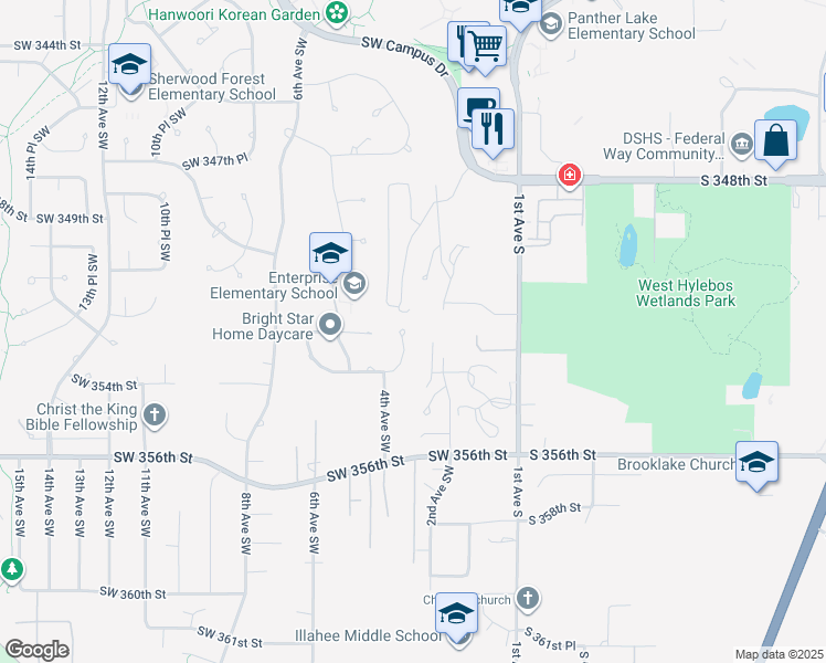 map of restaurants, bars, coffee shops, grocery stores, and more near 35214 4th Place Southwest in Federal Way