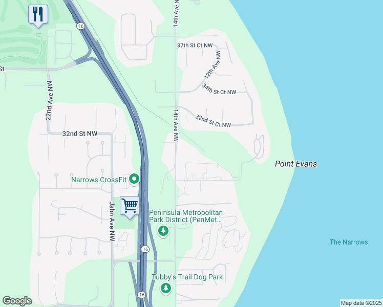 map of restaurants, bars, coffee shops, grocery stores, and more near 3025 14th Avenue Northwest in Gig Harbor