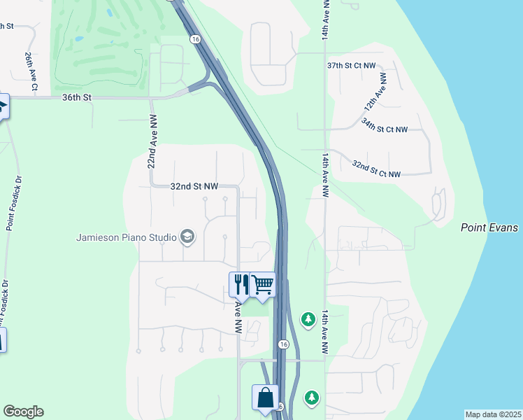 map of restaurants, bars, coffee shops, grocery stores, and more near 3023 17th Avenue Court Northwest in Gig Harbor