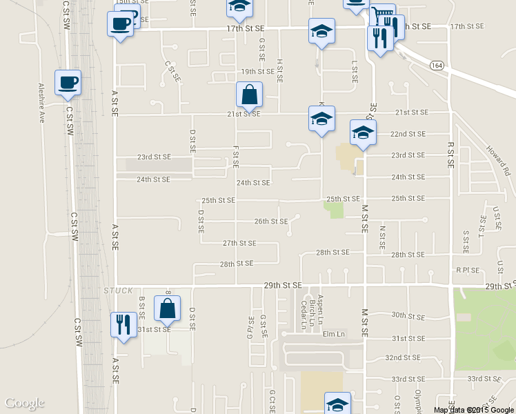 map of restaurants, bars, coffee shops, grocery stores, and more near 702 25th Street Southeast in Auburn