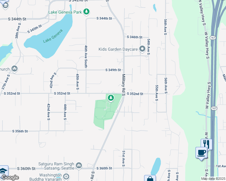 map of restaurants, bars, coffee shops, grocery stores, and more near 4828 South 352nd Street in Auburn