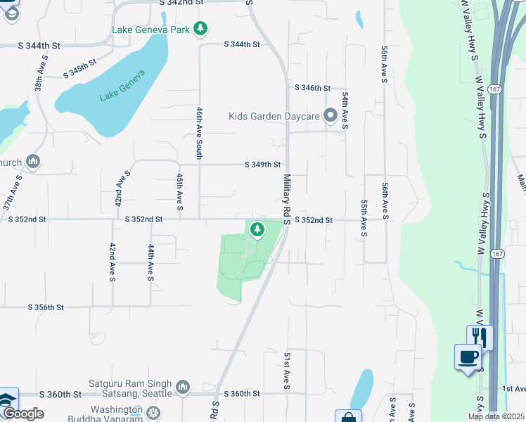 map of restaurants, bars, coffee shops, grocery stores, and more near 4828 South 352nd Street in Auburn