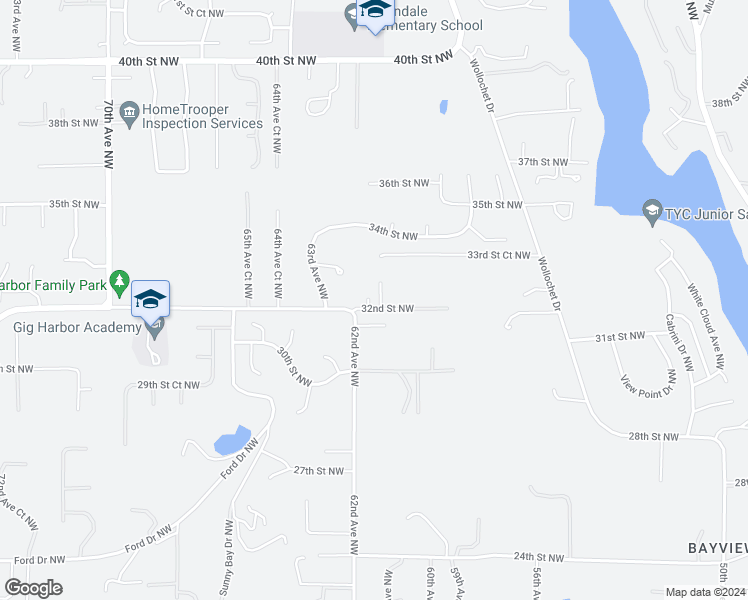 map of restaurants, bars, coffee shops, grocery stores, and more near 3211 61st Avenue Court Northwest in Gig Harbor