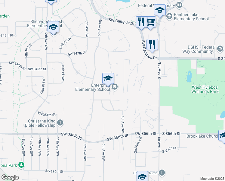 map of restaurants, bars, coffee shops, grocery stores, and more near 35101 5th Avenue Southwest in Federal Way
